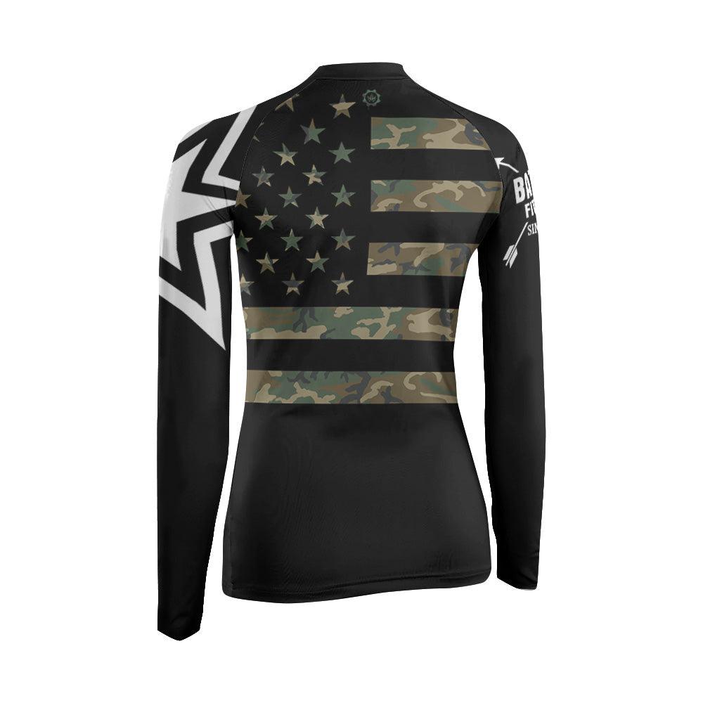 Army Camo Flag Women's Long Sleeve Rash Guard