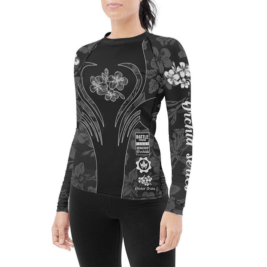 Orchid Series Floral Black Heart Pattern Women's Long Sleeve Rash Guard