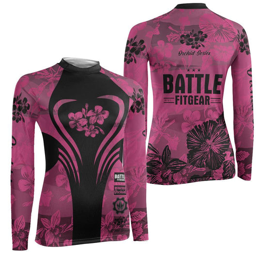 Orchid Series Floral Pink Heart Pattern Women's Long Sleeve Rash Guard
