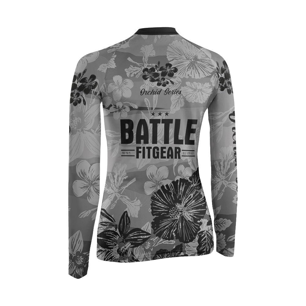 Orchid Series Floral Grey Heart Pattern Women's Long Sleeve Rash Guard