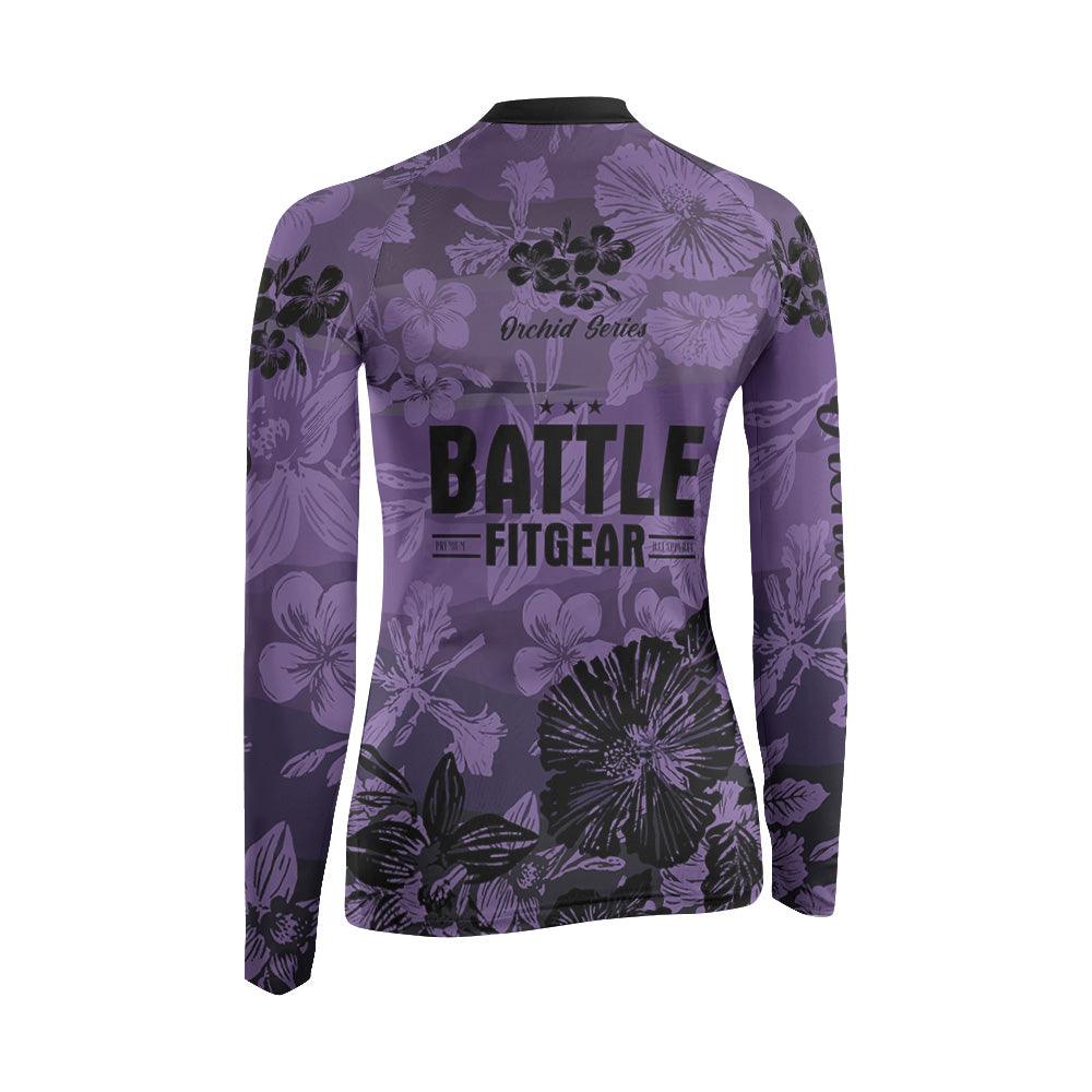 Orchid Series Floral Violet Heart Pattern Women's Long Sleeve Rash Guard