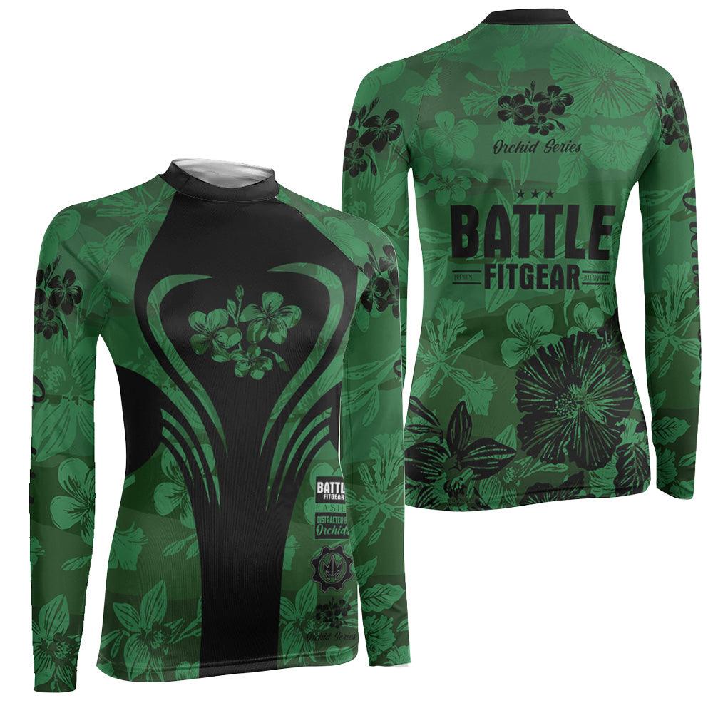 Orchid Series Floral Green Heart Pattern Women's Long Sleeve Rash Guard