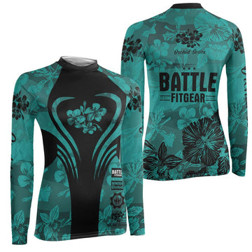 Orchid Series Viking Teal Heart Pattern Women's Long Sleeve Rash Guard
