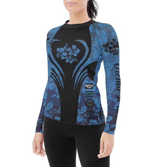 Orchid Series Floral Blue Heart Pattern Women's Long Sleeve Rash Guard