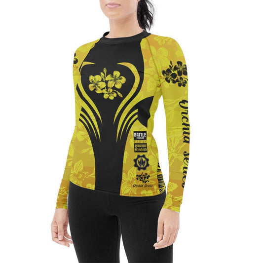 Orchid Series Floral Yellow Heart Pattern Women's Long Sleeve Rash Guard