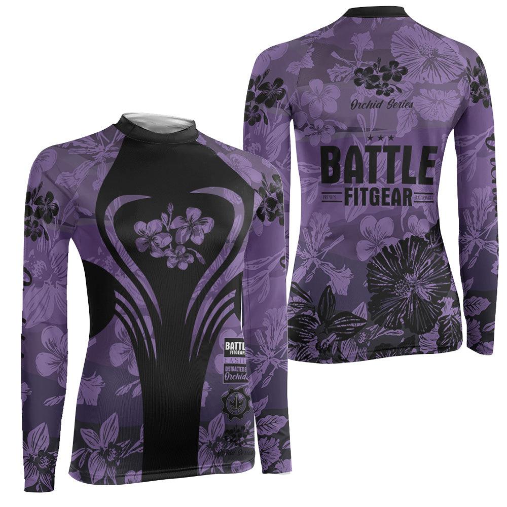 Orchid Series Floral Violet Heart Pattern Women's Long Sleeve Rash Guard