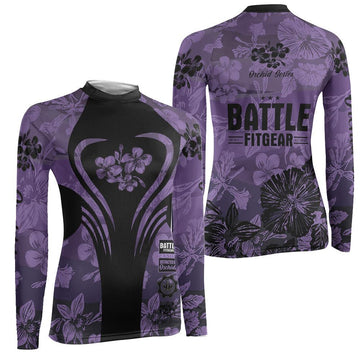 Orchid Series Floral Violet Heart Pattern Women's Long Sleeve Rash Guard