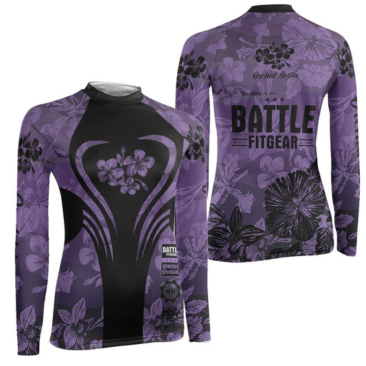 Orchid Series Floral Violet Heart Pattern Women's Long Sleeve Rash Guard