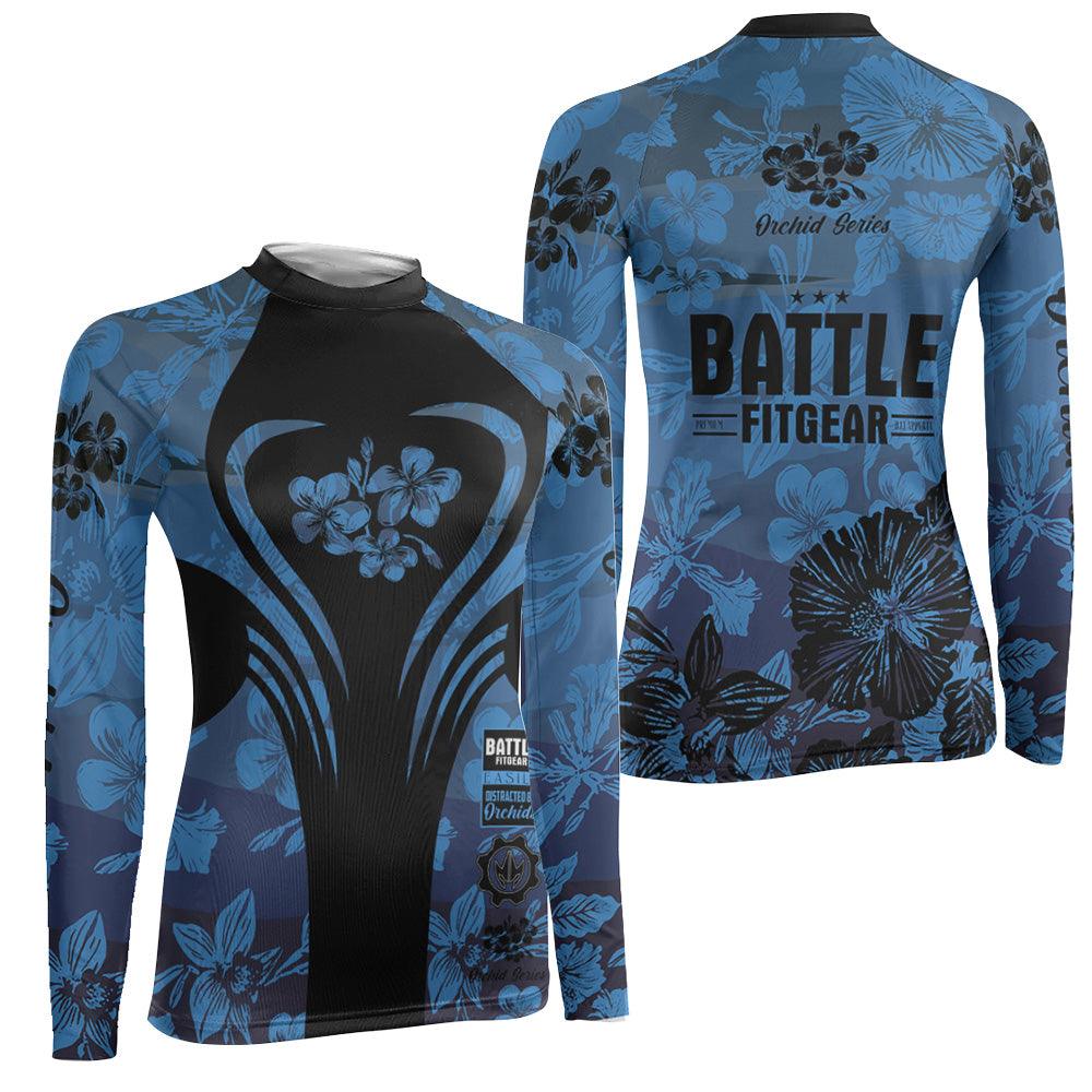Orchid Series Floral Blue Heart Pattern Women's Long Sleeve Rash Guard