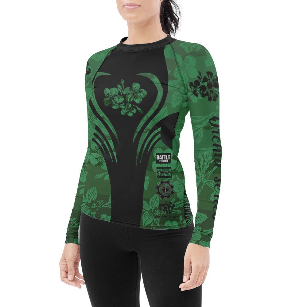 Orchid Series Floral Green Heart Pattern Women's Long Sleeve Rash Guard