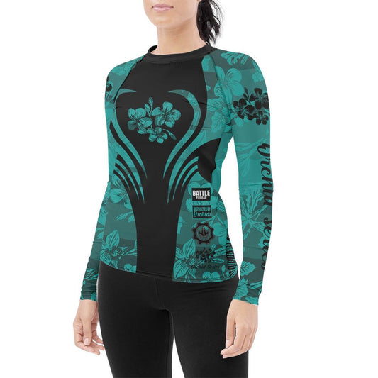 Orchid Series Viking Teal Heart Pattern Women's Long Sleeve Rash Guard