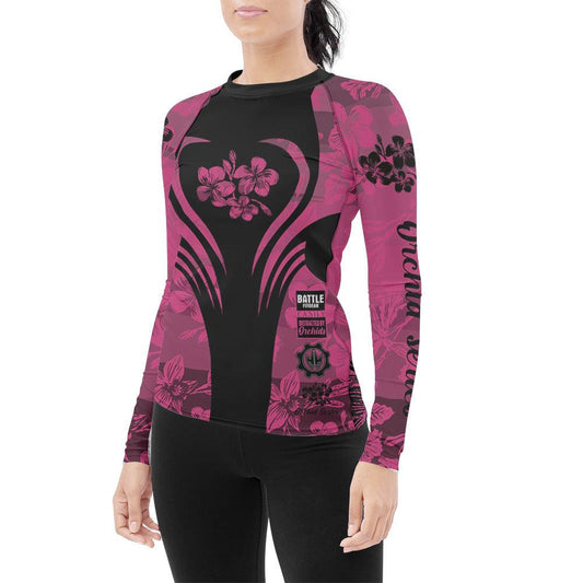 Orchid Series Floral Pink Heart Pattern Women's Long Sleeve Rash Guard