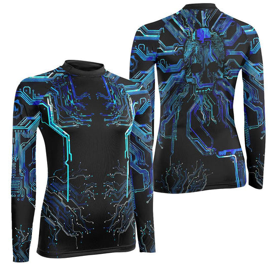 Glowing Circuit Women's Long Sleeve Rash Guard