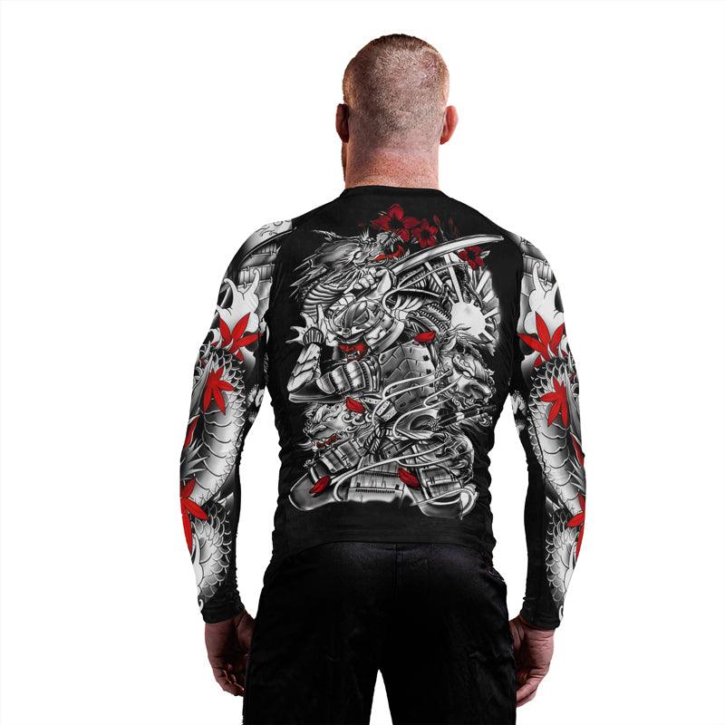 Samurai & White Dragon Men's Long Sleeve Rash Guard - BattleFitGear