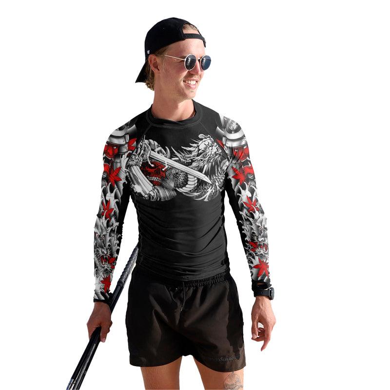 Samurai & White Dragon Men's Long Sleeve Rash Guard - BattleFitGear