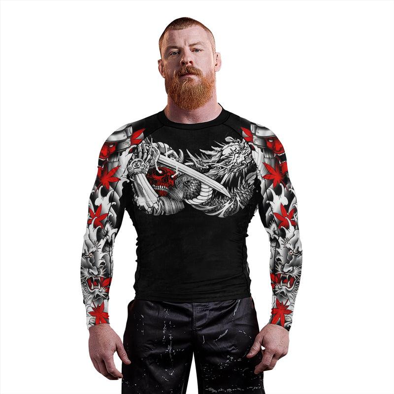 Samurai & White Dragon Men's Long Sleeve Rash Guard - BattleFitGear