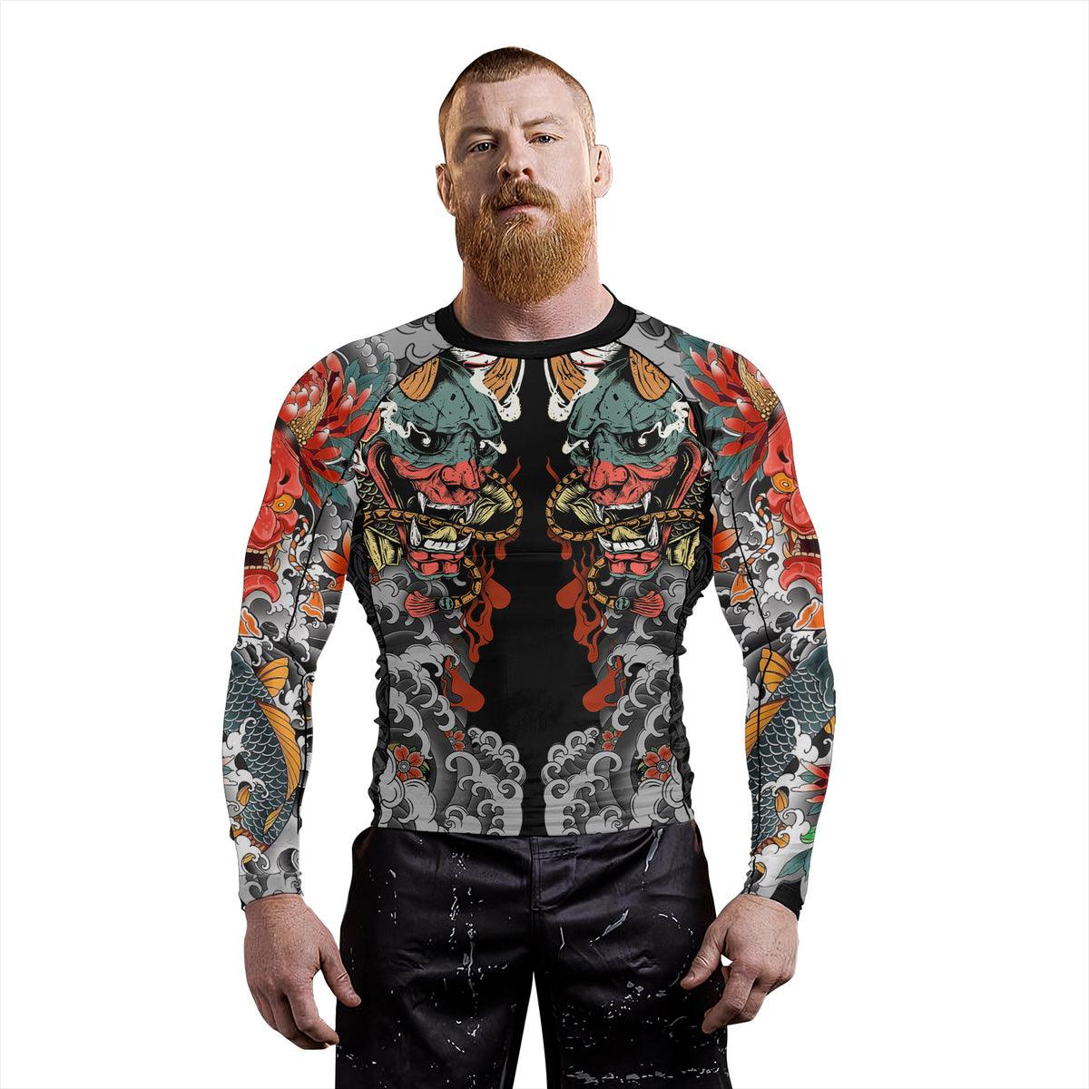 Battlefitgear Samurai & Carp Men's Long Sleeve Rash Guard - BattleFitGear