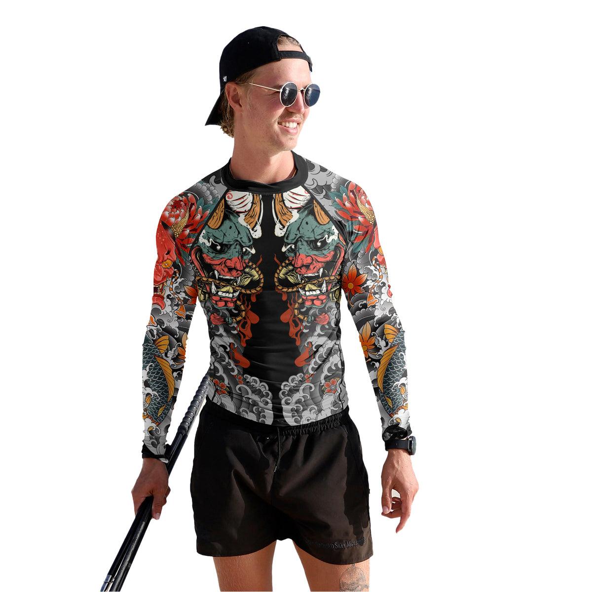 Battlefitgear Samurai & Carp Men's Long Sleeve Rash Guard - BattleFitGear