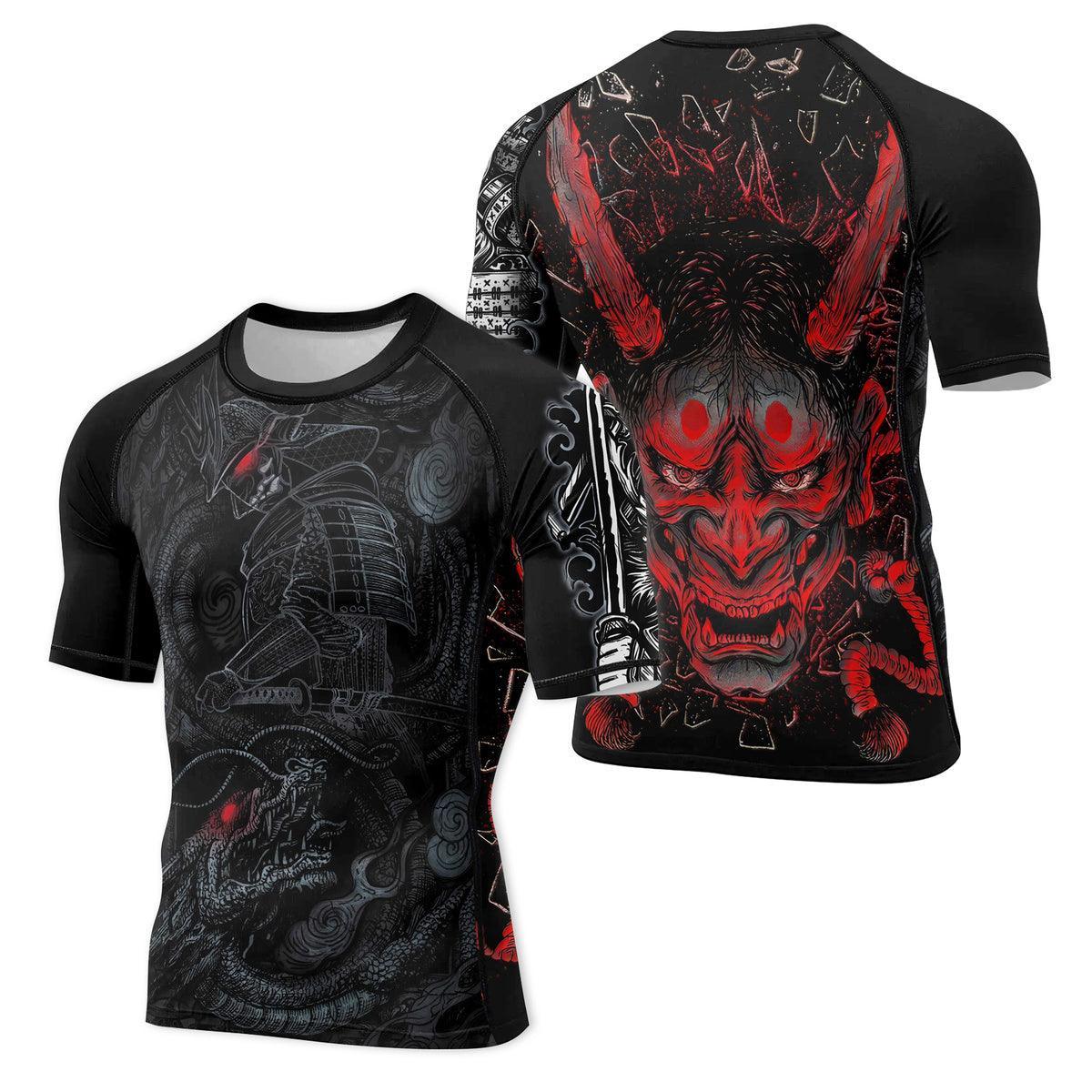 Samurai & Gray Dragon Men's Short Sleeve Rash Guard