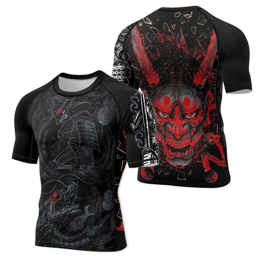 Battlefitgear Samurai & Gray Dragon Men's Short Sleeve Rash Guard - BattleFitGear
