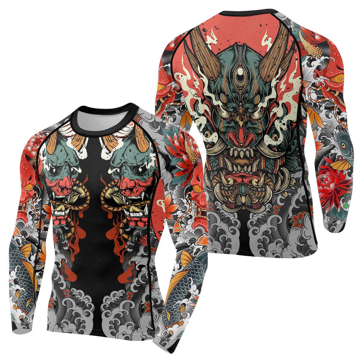 Battlefitgear Samurai & Carp Men's Long Sleeve Rash Guard - BattleFitGear