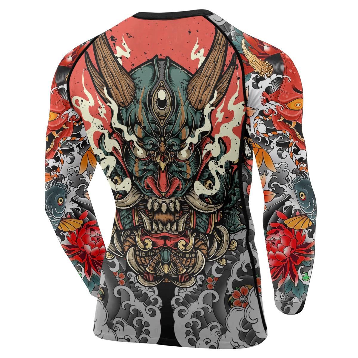 Battlefitgear Samurai & Carp Men's Long Sleeve Rash Guard - BattleFitGear