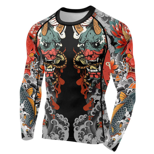 Battlefitgear Samurai & Carp Men's Long Sleeve Rash Guard - BattleFitGear