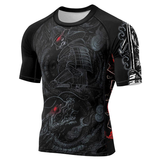 Battlefitgear Samurai & Gray Dragon Men's Short Sleeve Rash Guard - BattleFitGear