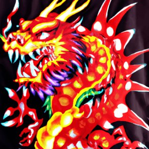 Vibrant dragon-themed rash guard featuring a colorful, fierce dragon design with red, yellow, and orange flames
