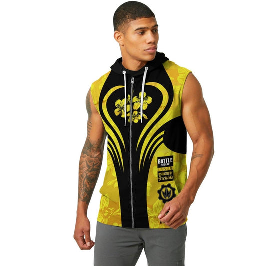 Orchid Series Floral Yellow Heart Pattern Sleeveless Pullover & Zip Hoodie - BattleFitGear