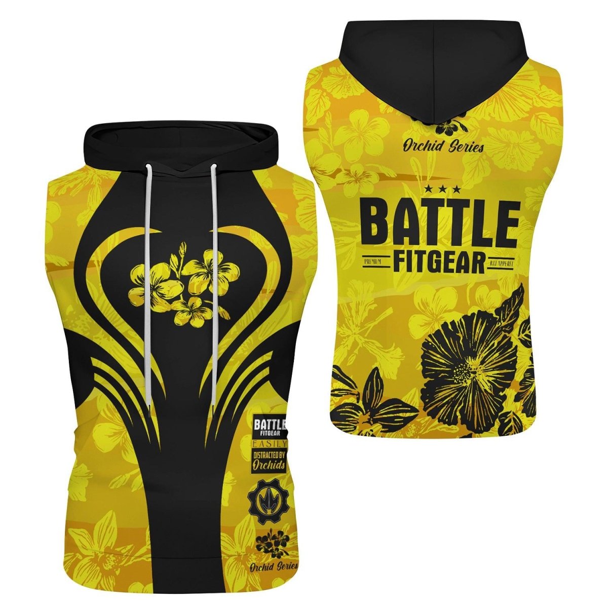 Orchid Series Floral Yellow Heart Pattern Sleeveless Pullover & Zip Hoodie - BattleFitGear