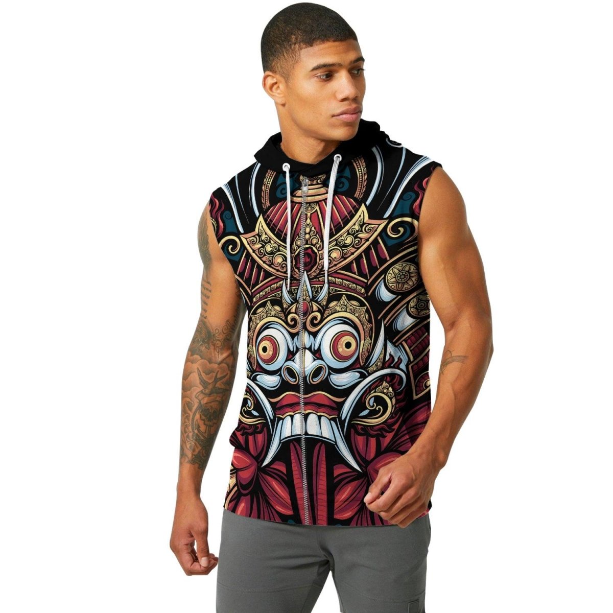 Japanese Weird Samurai Helmet Sleeveless Pullover & Zip Hoodie - BattleFitGear