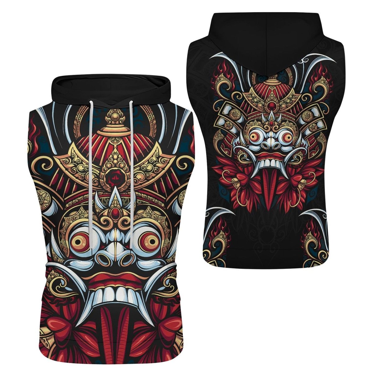 Japanese Weird Samurai Helmet Sleeveless Pullover & Zip Hoodie - BattleFitGear