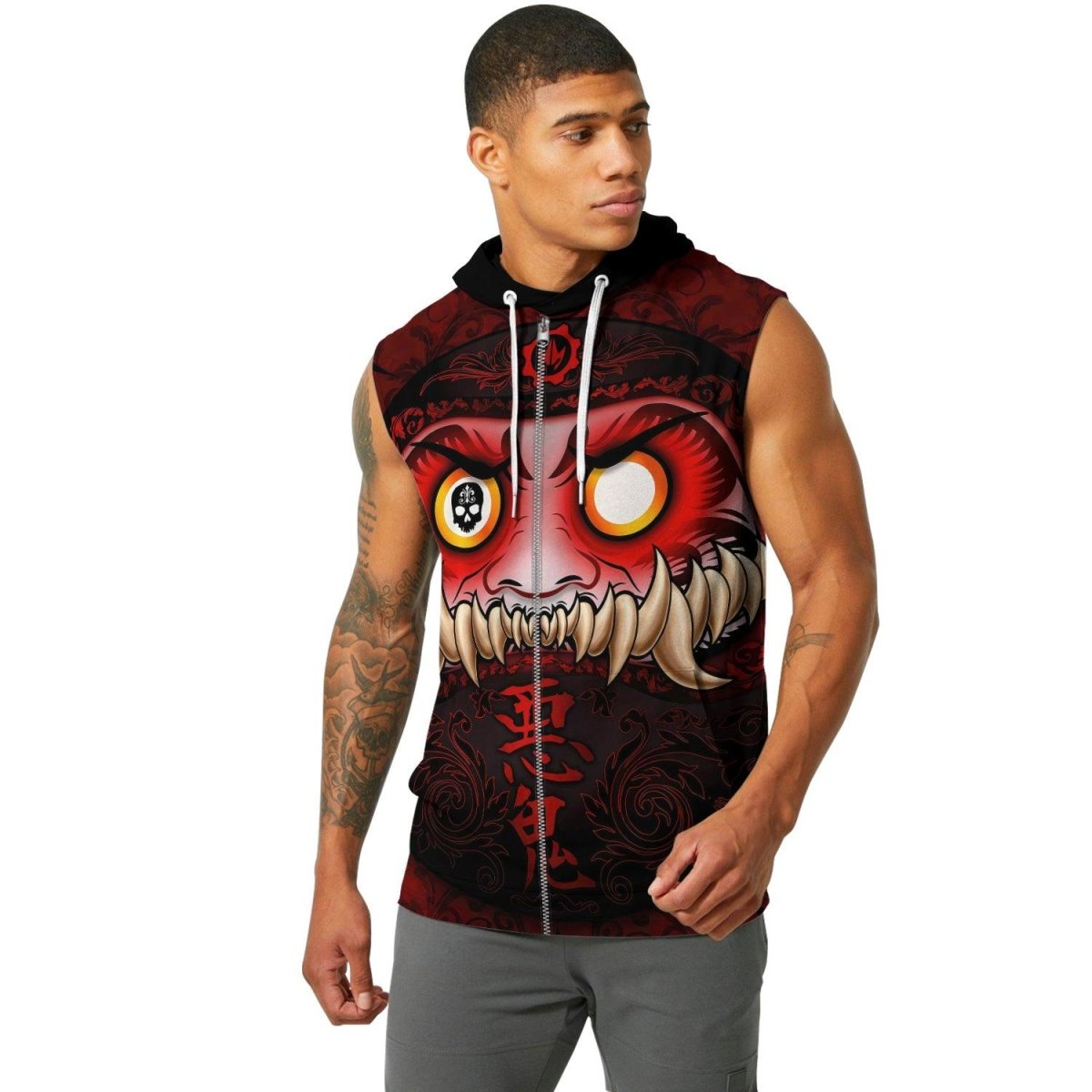 Japanese Daruma Sleeveless Pullover & Zip Hoodie - BattleFitGear