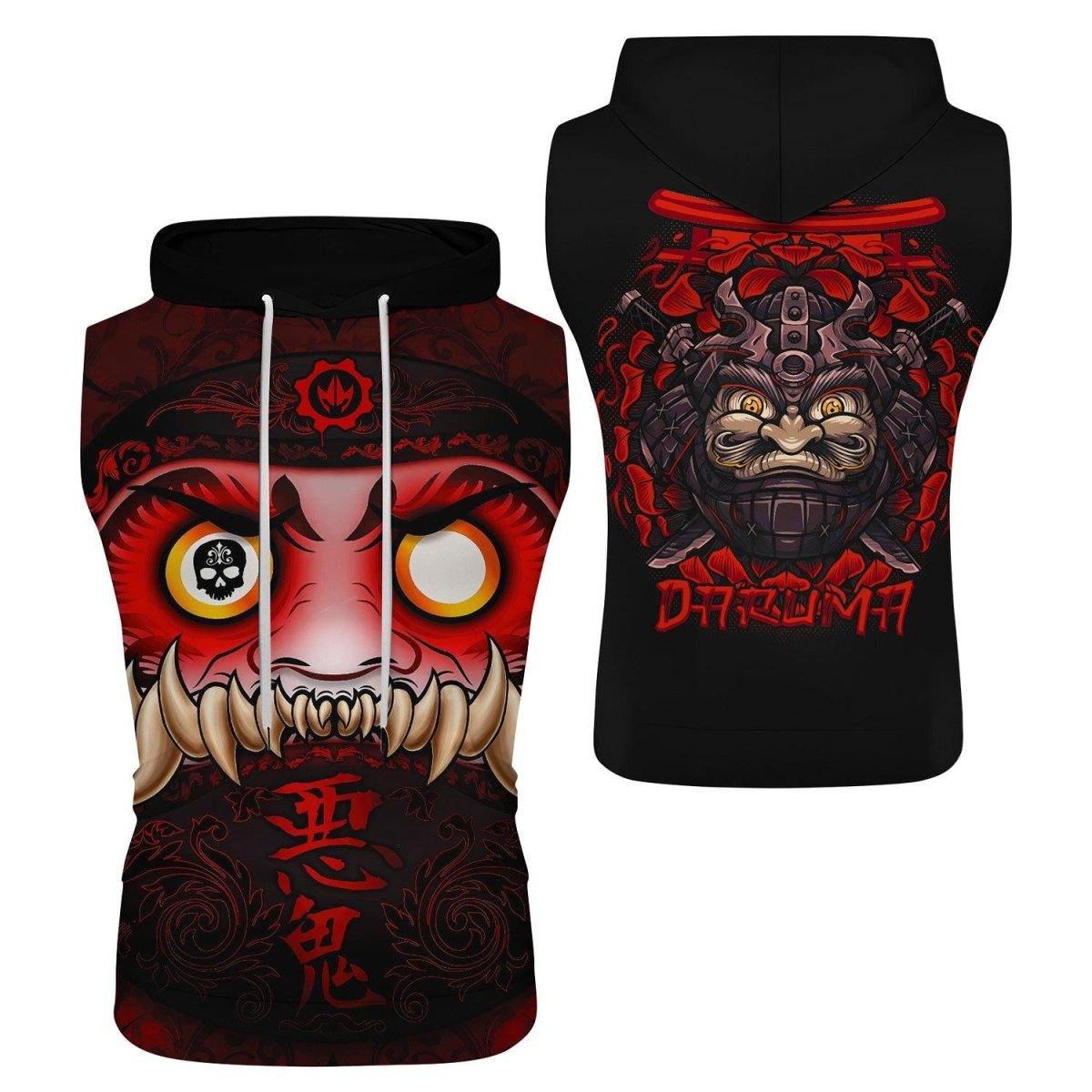 Japanese Daruma Sleeveless Pullover & Zip Hoodie - BattleFitGear