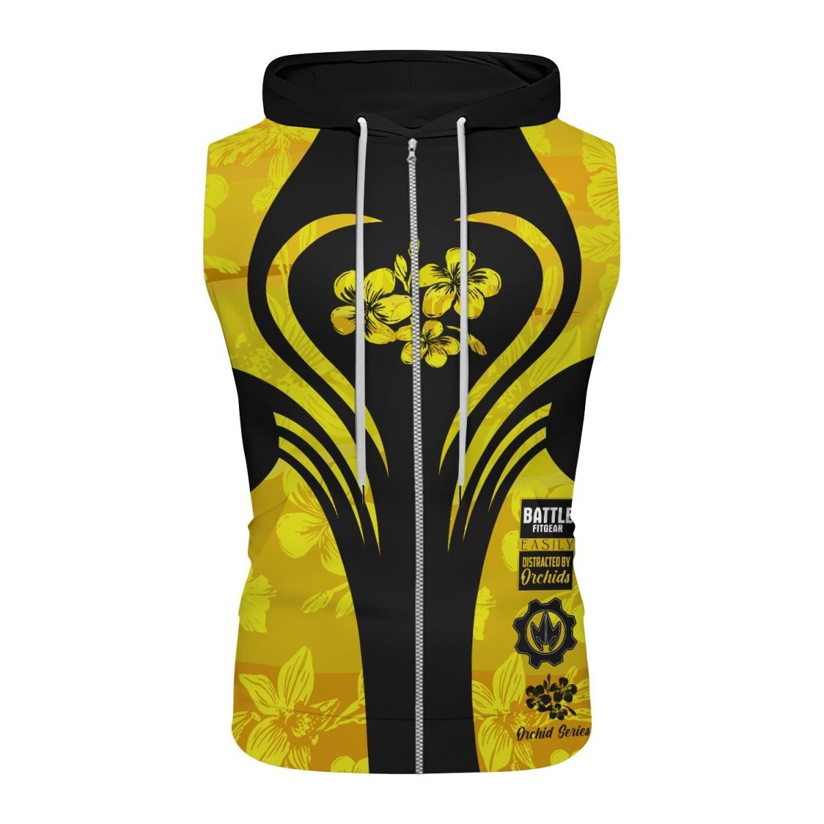 Orchid Series Floral Yellow Heart Pattern Sleeveless Pullover & Zip Hoodie - BattleFitGear