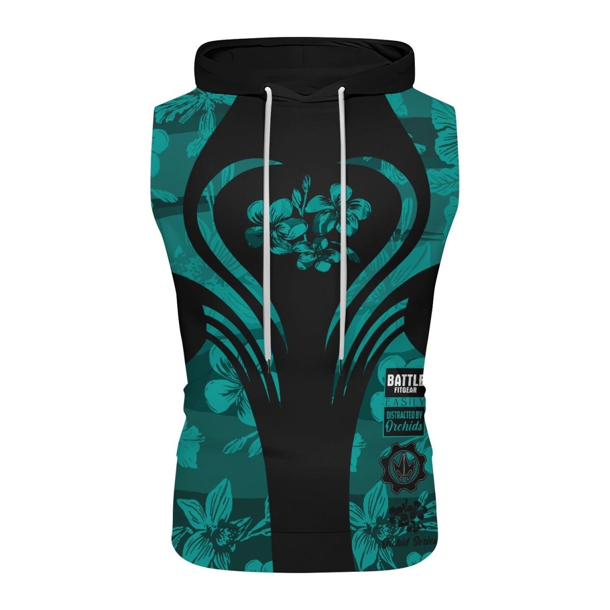 Orchid Series Floral Teal Heart Pattern Sleeveless Pullover & Zip Hoodie - BattleFitGear