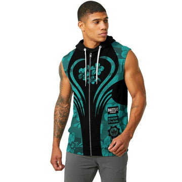 Orchid Series Floral Teal Heart Pattern Sleeveless Pullover & Zip Hoodie - BattleFitGear