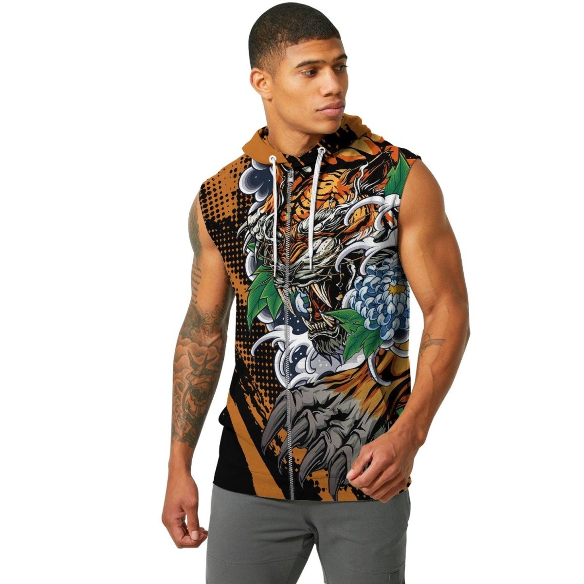 Flower Tiger Sleeveless Pullover & Zip Hoodie - BattleFitGear