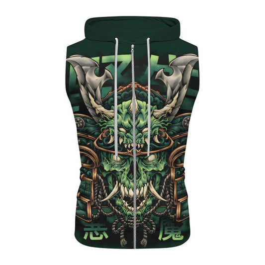 Evil Japanese Samurai Sleeveless Pullover & Zip Hoodie - BattleFitGear