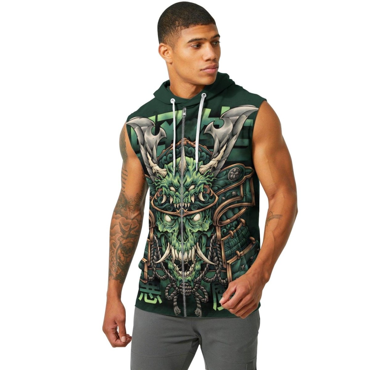 Evil Japanese Samurai Sleeveless Pullover & Zip Hoodie - BattleFitGear