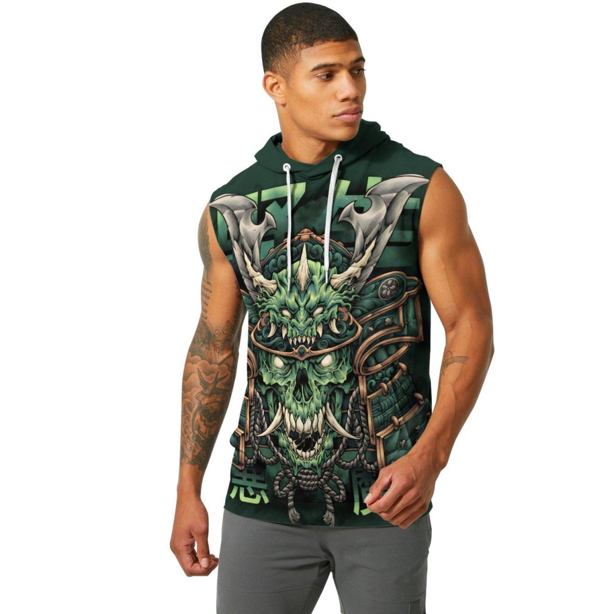 Evil Japanese Samurai Sleeveless Pullover & Zip Hoodie - BattleFitGear