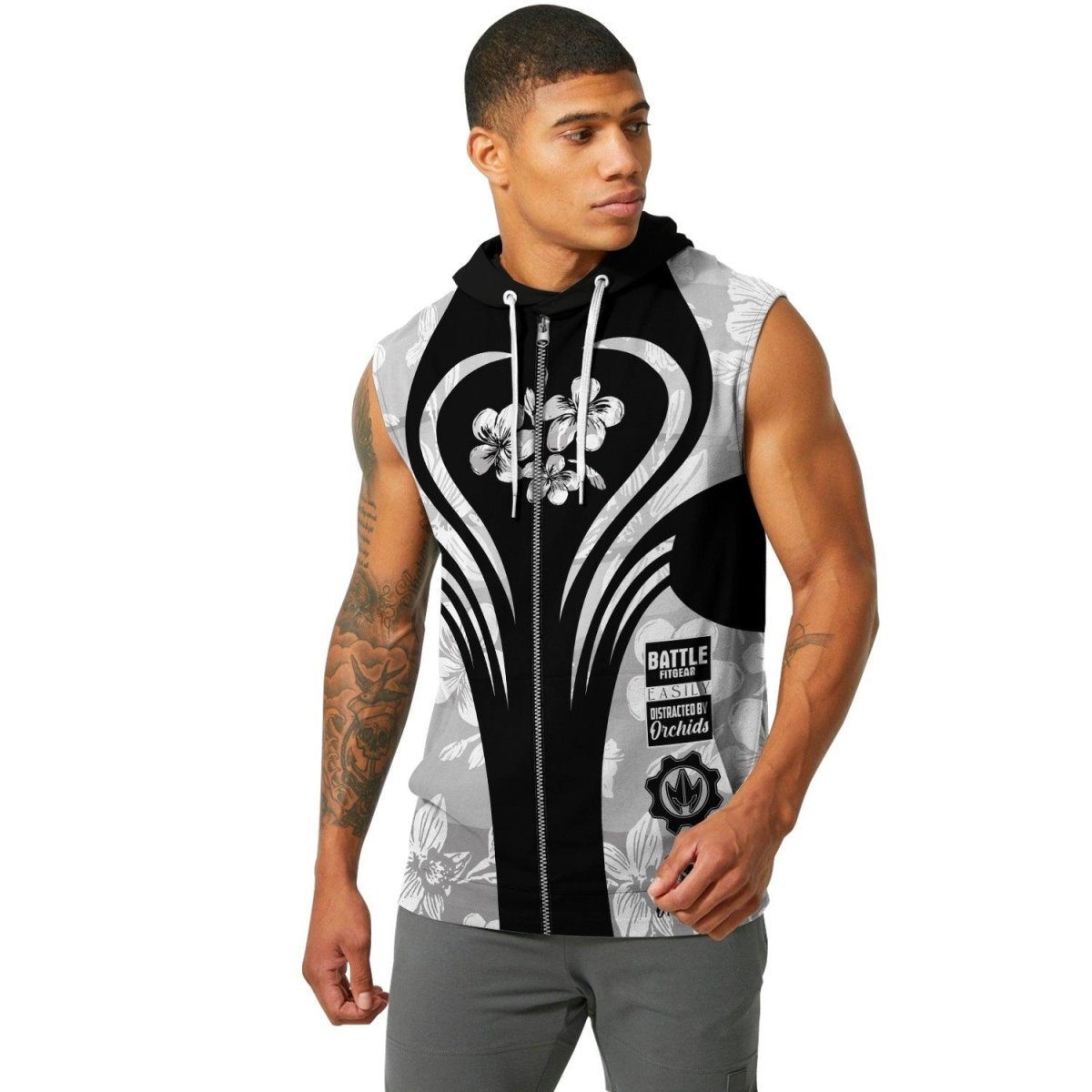 Orchid Series White Heart Pattern Sleeveless Pullover & Zip Hoodie - BattleFitGear