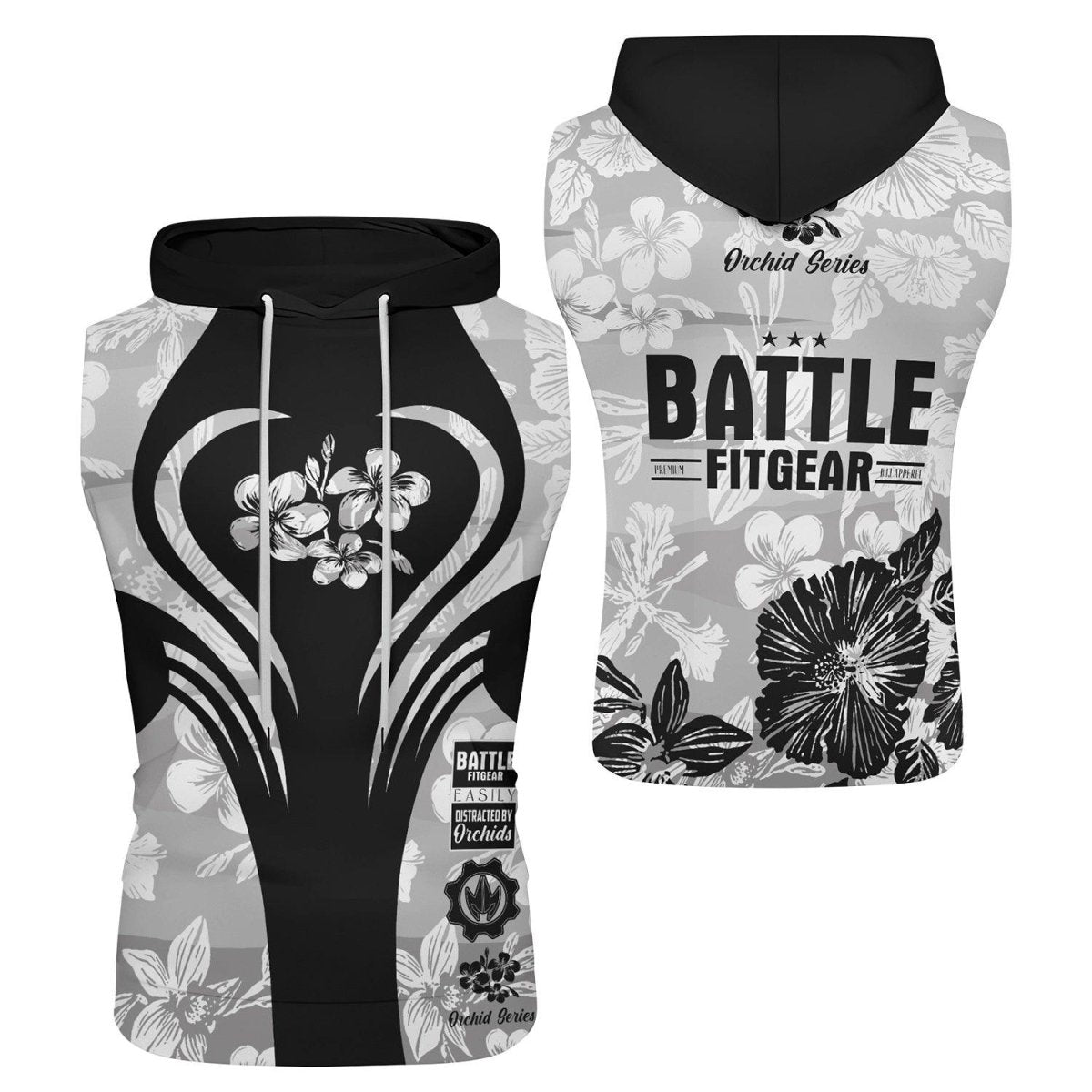 Orchid Series White Heart Pattern Sleeveless Pullover & Zip Hoodie - BattleFitGear