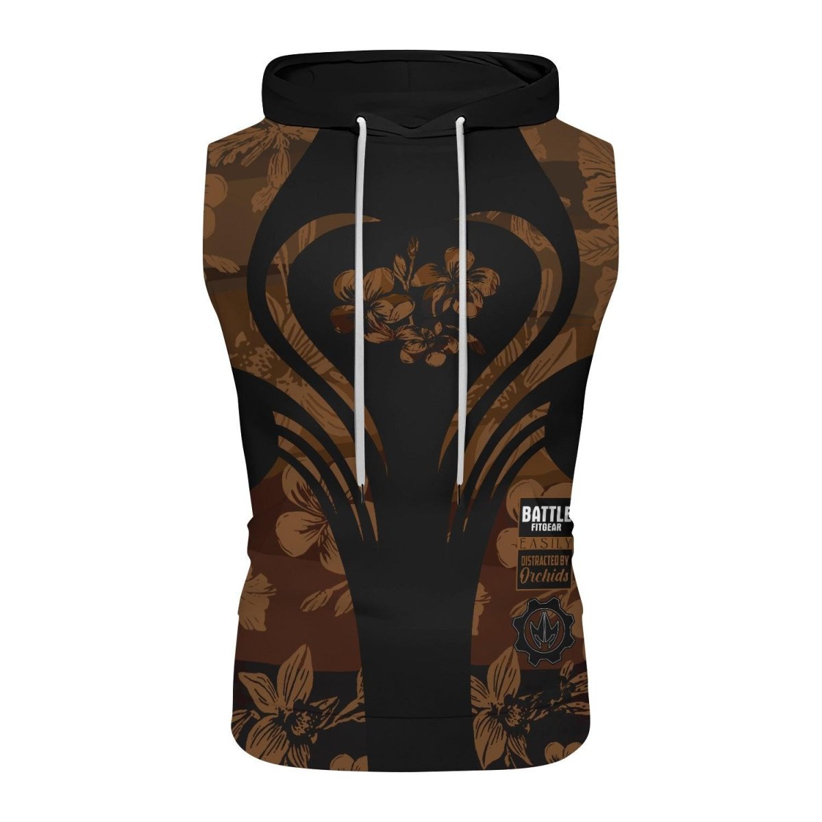 Orchid Series Floral Brown Heart Pattern Sleeveless Pullover & Zip Hoodie - BattleFitGear