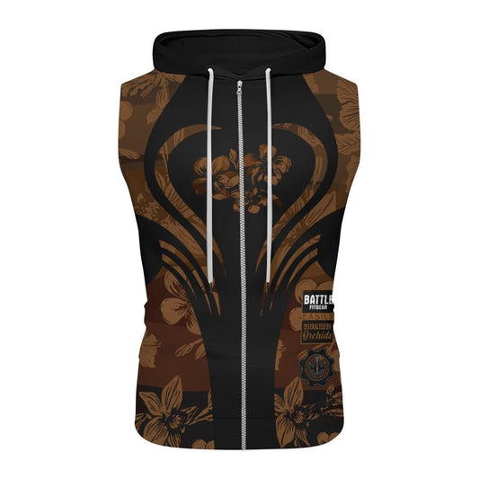 Orchid Series Floral Brown Heart Pattern Sleeveless Pullover & Zip Hoodie - BattleFitGear