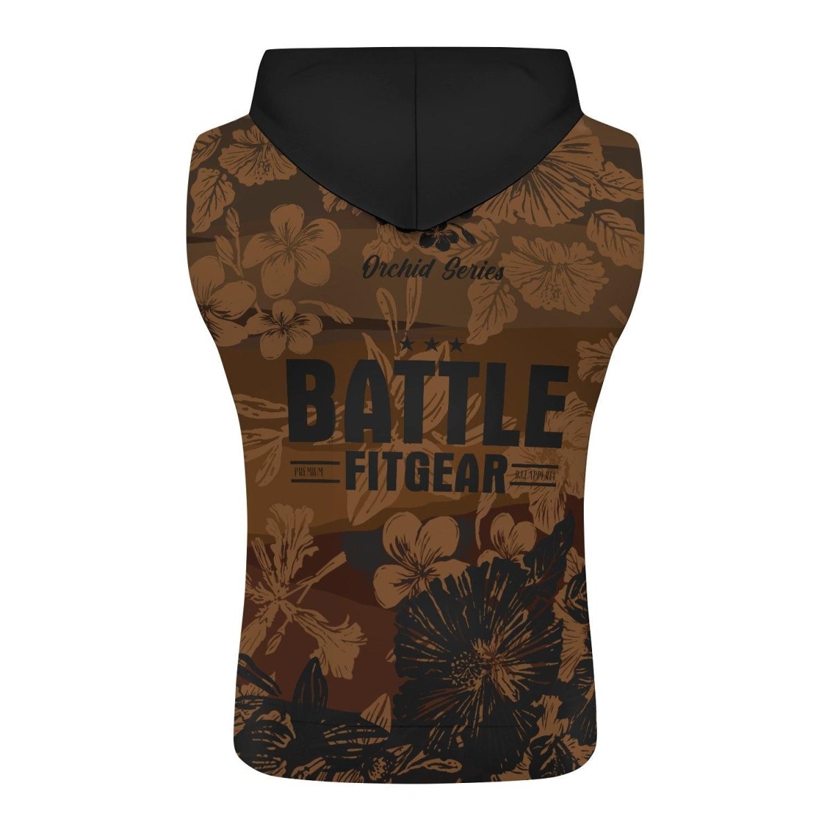 Orchid Series Floral Brown Heart Pattern Sleeveless Pullover & Zip Hoodie - BattleFitGear