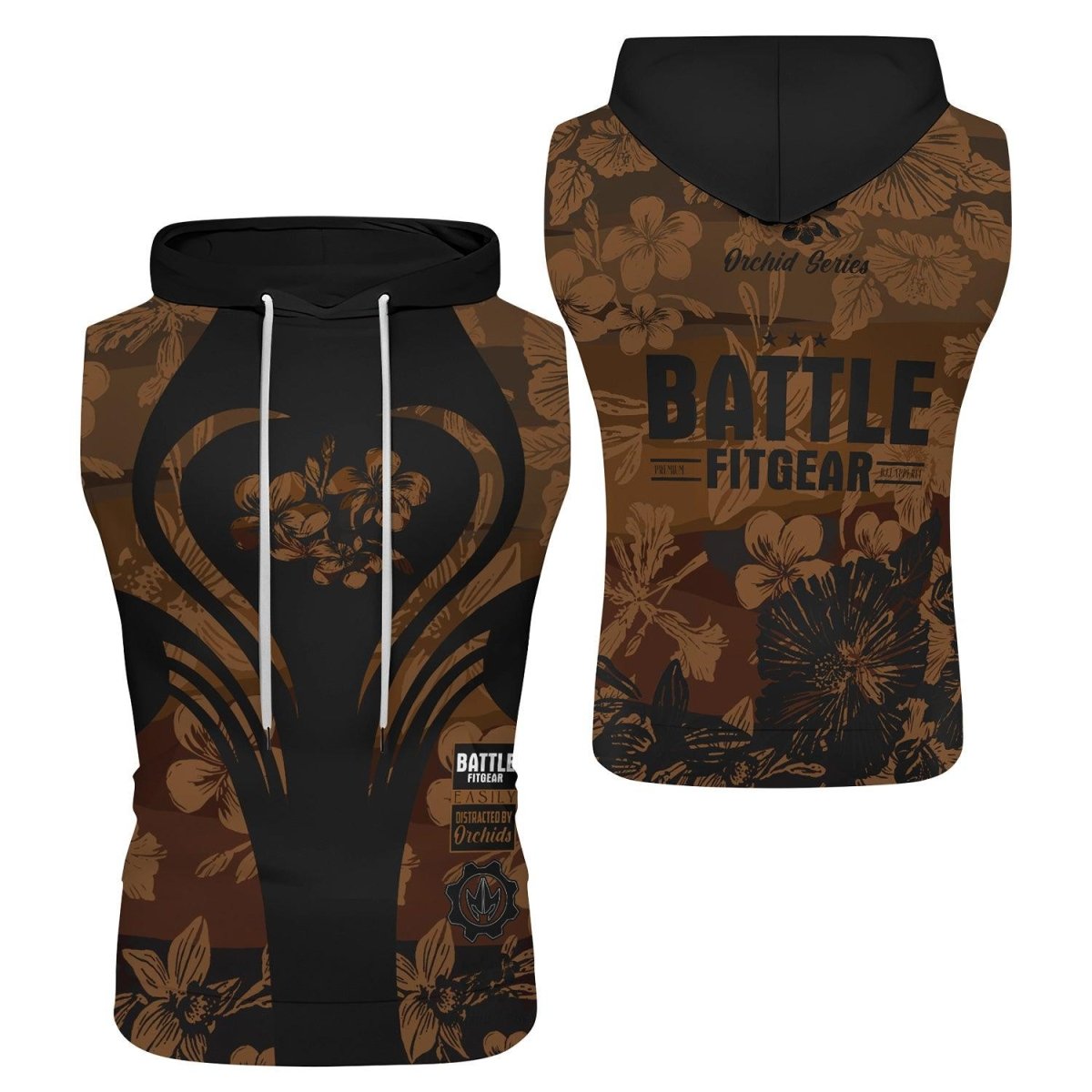 Orchid Series Floral Brown Heart Pattern Sleeveless Pullover & Zip Hoodie - BattleFitGear