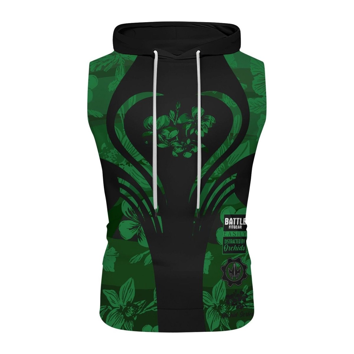 Orchid Series Floral Green Heart Pattern Sleeveless Pullover & Zip Hoodie - BattleFitGear