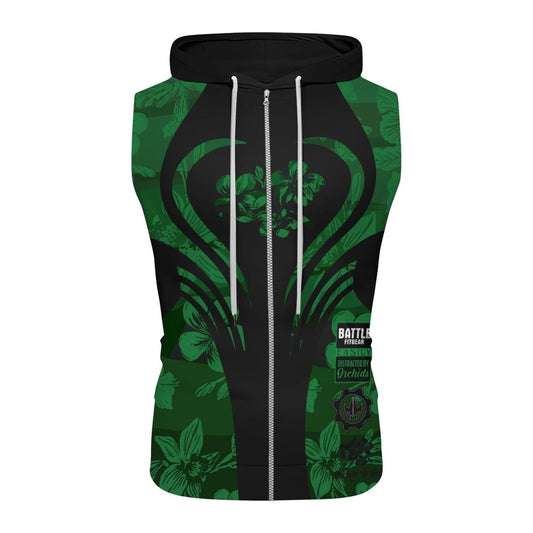 Orchid Series Floral Green Heart Pattern Sleeveless Pullover & Zip Hoodie - BattleFitGear